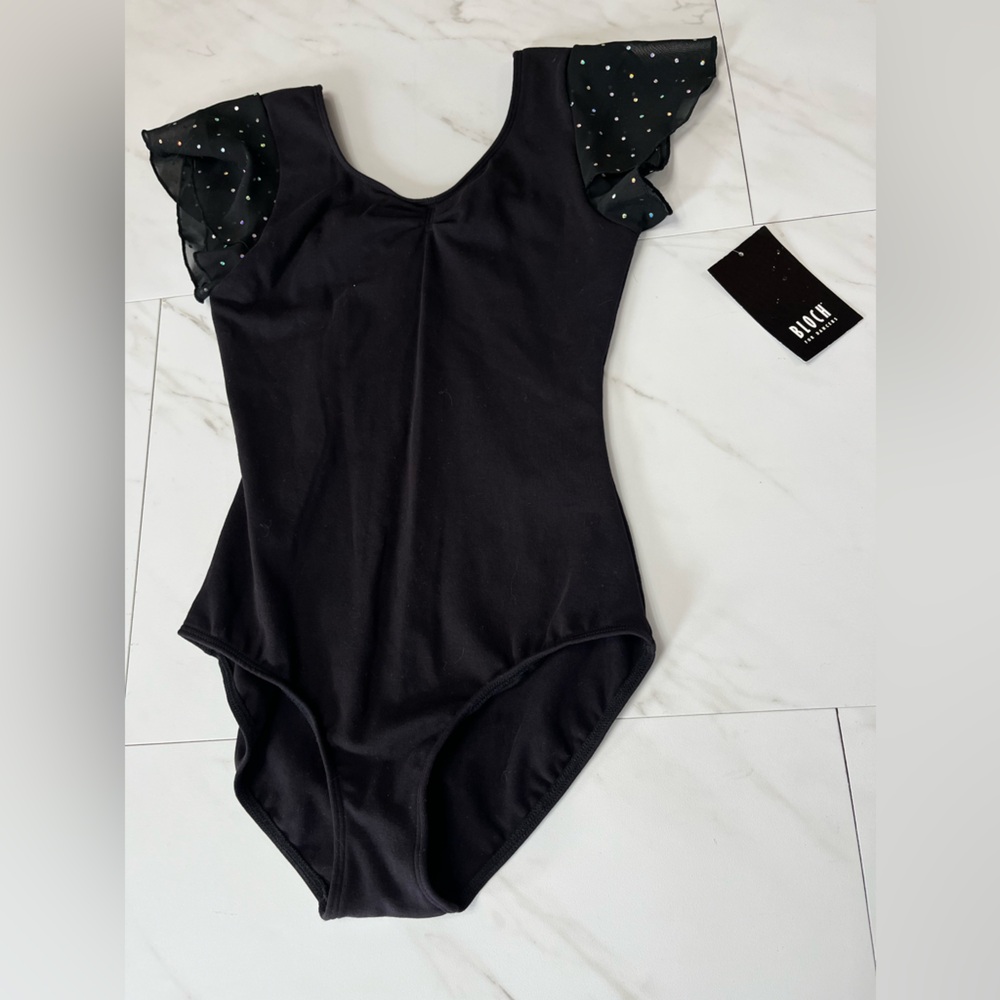 NWT Bloch Sparkle Tulip Sleeve Black Leotard size 12